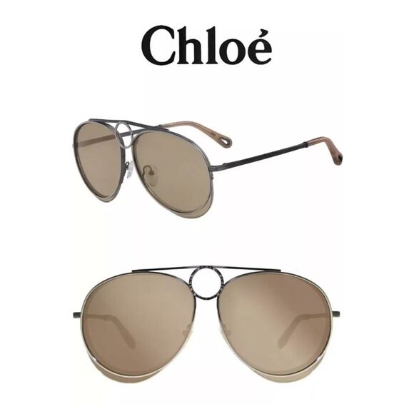 Chloe Accessories - Chloe Romie Aviator Sunglasses Dark Nickel/Nickel 61MM